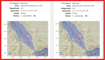 اليمن.. زلزالان يضربان وسط البحر الأحمر قُبالة سواحل محافظة حجة